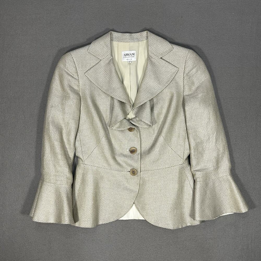 Vintage Armani Collezioni Women’s Size 4 Linen Silk Blazer Beige Made in Italy